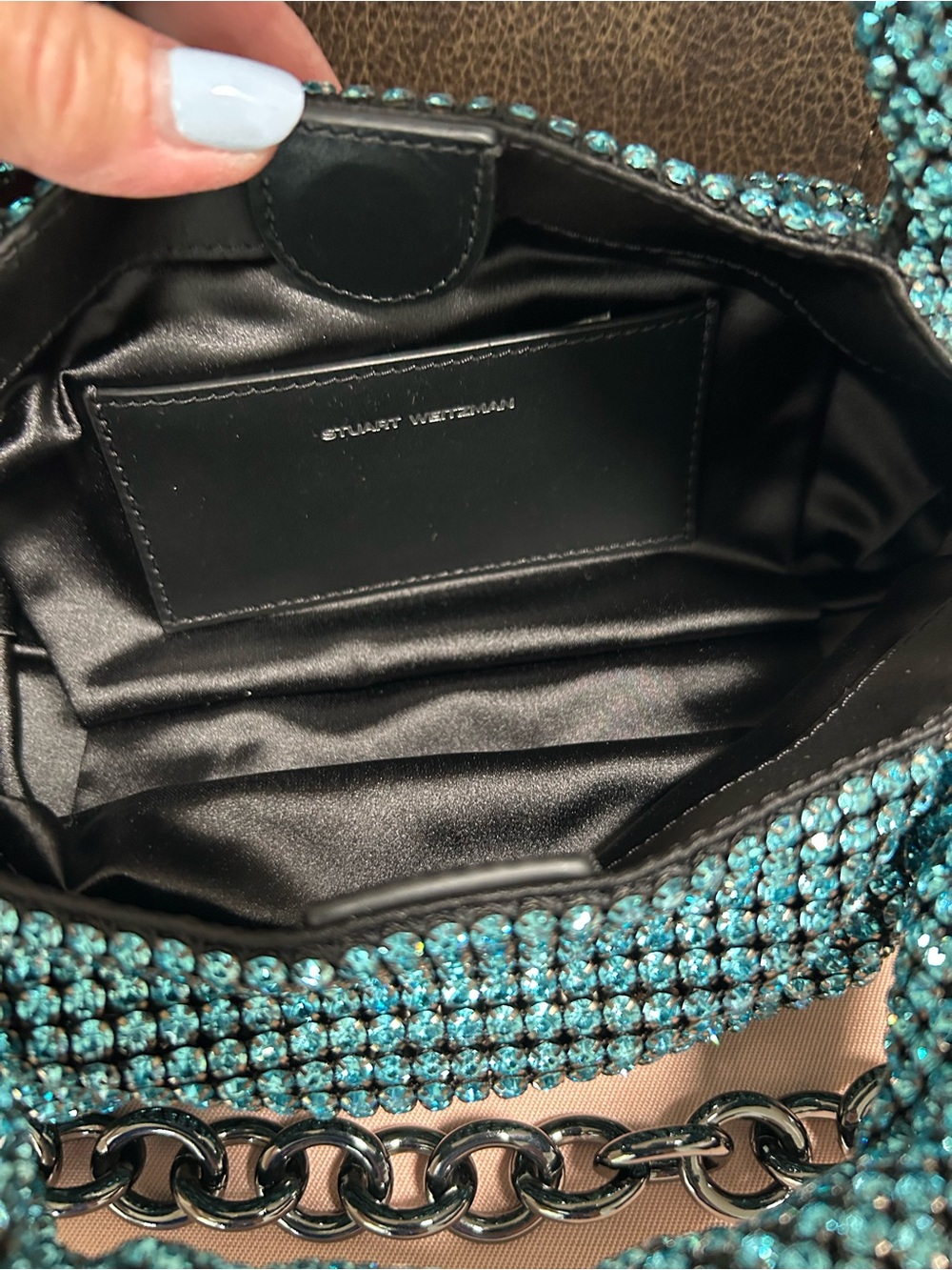 Stuart Weitzman Moda Shine Aquamarine Mini tote- Crystal embellished - Picture 3 of 10